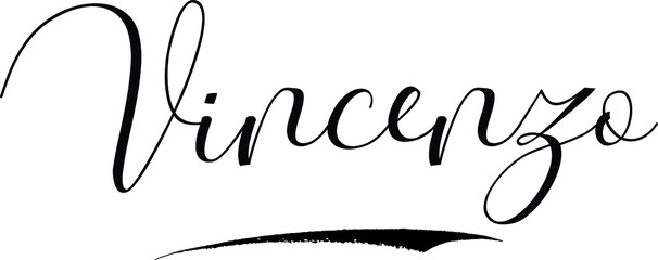 Sticker - Vincenzo -Male Name Cursive Calligraphy on White Background