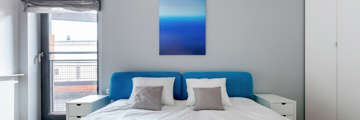 Wall Mural - White and blue bedroom, panorama