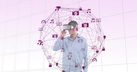 Poster - Globe of network of connections against man using VR headset