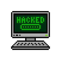 Poster - Pixel art 8-bit hacked computer. Hacking account and password. Message that you hacked - editable isolated vector illustration
