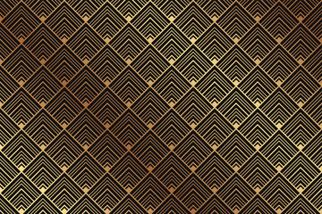 Wall Mural - Modern geometric luxury background for banner or presentation or greeting card with golden and black ornament of rhombuses in art deco style.