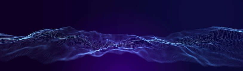 Fototapete - Abstract wave of sound particles. Equalizer for music. Signal transmission. 3d rendering.