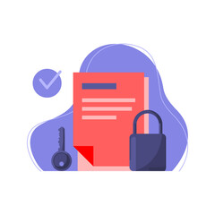 Poster - document or data are secured concept illustration flat design vector with key and padlock, simple, modern style graphic element for icon, user interface, website, app