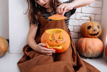 Little Girl Sitting With Pumpkins Free Stock Photo - Public Domain Pictures