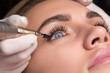 © Ludaiv - Permanent eye makeup close up shot. Cosmetologist applying tattooing of eyes. Makeup eyeliner procedure