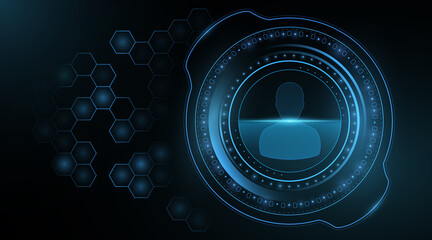 Poster - glowing futuristic user hud interface. big system data. modern ui display. high-tech panel. honeycom