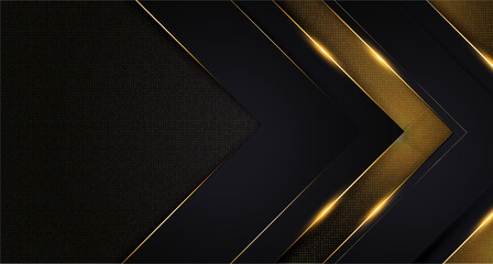 Poster - abstract luxury black overlap layers background with glitter and golden lines and glowing dots combi