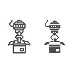Poster - Robot loader line and solid icon, Robotization concept, robotic packaging sign on white background, Industrial mechanical robot arm icon in outline style for mobile and web design. Vector graphics.