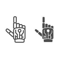 Poster - Robot mechanical arm line and solid icon, Robotization concept, robotic hand sign on white background, robotic human hand icon in outline style for mobile concept and web design. Vector graphics.