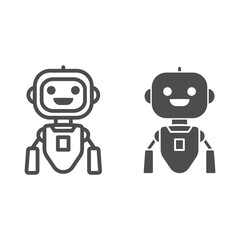 Poster - Cheerful flying robot line and solid icon, Robotization concept, robot toy sign on white background, flying robotic chat bot icon in outline style for mobile concept and web design. Vector graphics.
