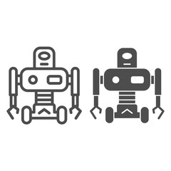 Poster - Robot on wheels line and solid icon, Robotization concept, robotic humanoid sign on white background, electronic robot with wheels icon in outline style for mobile and web design. Vector graphics.