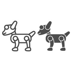 Poster - Mechanical robot dog line and solid icon, Robotization concept, artificial pet friend sign on white background, robotic dog icon in outline style for mobile concept and web design. Vector graphics.