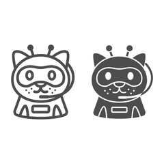 Poster - Robot Cat line and solid icon, Robotization concept, Chat bot robot sign on white background, ai robotic cat assistance character icon in outline style for mobile and web design. Vector graphics.