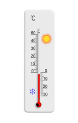 Celsius scale thermometer for measuring weather temperature. Thermometer isolated on white background. Ambient temperature minus 2 degrees