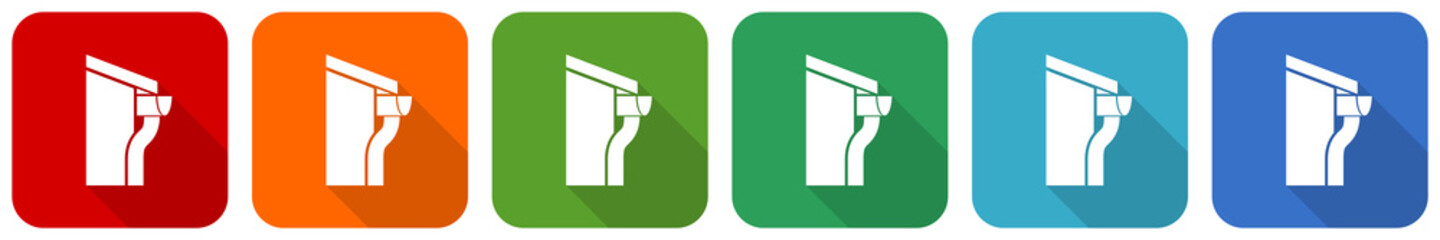 Poster - House with gutter icon set, flat design vector illustration in 6 colors options for webdesign and mobile applications