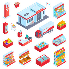 Poster - Supermarket Isometric Elements Set