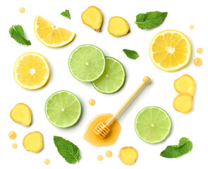 Poster - honey spoon, ginger and citrus fruit slices