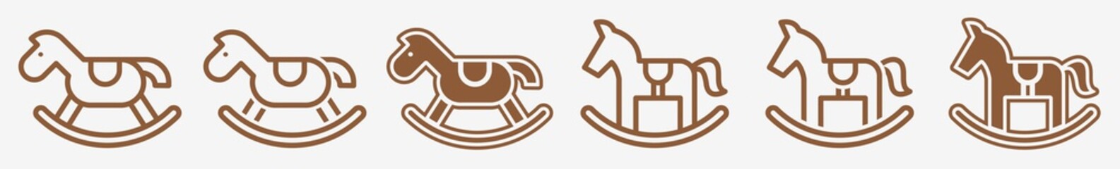 Wall Mural - rocking horse icon set brown | rocking horse vector illustration set | wooden rocking horse icons is