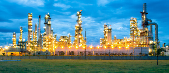 Wall Mural - Chemical oil refinery plant, power plant at sunset sky for industry concept.