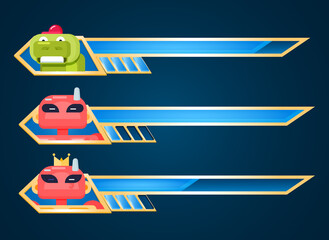 Wall Mural - set of game ui glossy blue character health bar for gui asset elements vector illustration