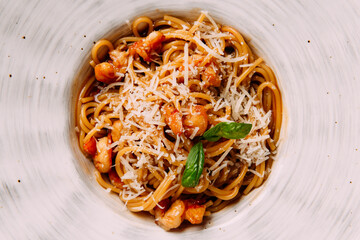 Poster - Spaghetti with batter-fried shrimp and parmesan