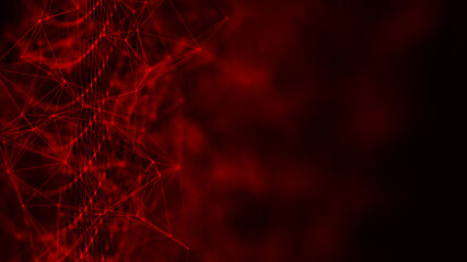 Aufkleber - Connection of dots and lines structure on dark background. Red abstract polygonal space. 3d 