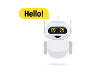 Chat Bot In Smartphone. Chat Messenger Icon. Support Or Service Icon. Support Service Bot Say Users Hello. Chatbot Greets. Online Consultation. Customer Service, Support, Assistance, Call Center