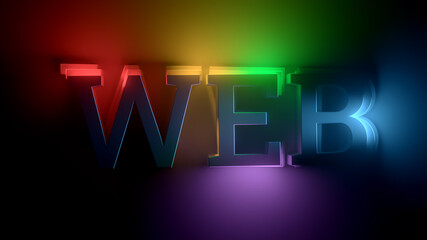 Poster - Web word highlighted with different light from different sides. Bright colorful 3d render.