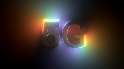 Poster - 5G word highlighted with different light from different sides. Bright colorful 3d render.