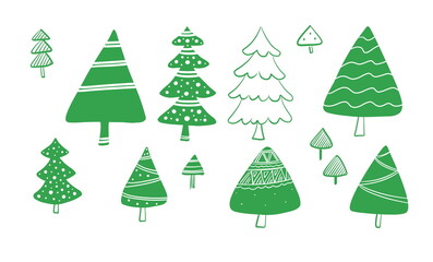 Set of decorative christmas trees on white background