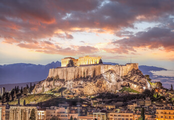 Wall Mural - Acropolis with Parthenon temple against sunset in Athens, Greece