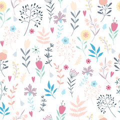Naklejka na meble Bright and colorful seamless pattern with flowers and branches.