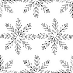 Sticker - seamless pattern with doodle snowflakes. floral elements