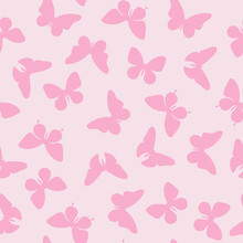 Vector Pink Butterfly Silhouette Seamless Repeat Pattern Design Background. Pink Girly Pattern Background.