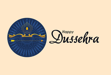 Wall Mural - gold bow with arrow in front of blue mandala ornament of happy dussehra vector design