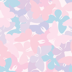 Poster - Vector butterfly seamless repeat pattern design background. Pastel girly pattern background. Random butterfly silhouettes.