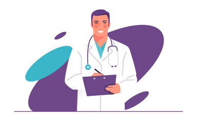 Poster - Vector illustration of a physician, doctor, therapist with stethoscope