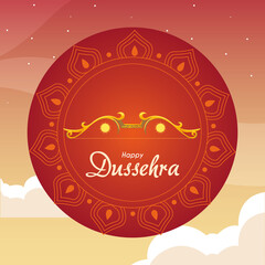 Wall Mural - gold bow in front of red mandala ornament of happy dussehra vector design