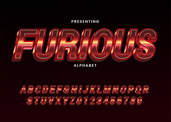Poster - metallic font alphabet template. modern italic alphabet font. typography furious style fonts for mov