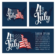 4 Of July Hand Lettering Inscription With Map And Flag USA