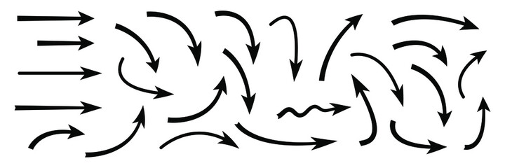 Wall Mural - hand drawn curved arrows. sketch doodle style. collection of vector pointers.