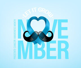 Aufkleber - Prostate cancer awareness month concept with light blue silk ribbon and moustache