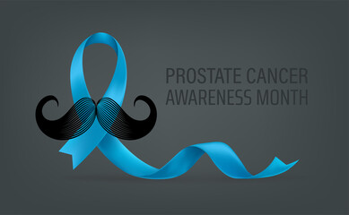 Poster - Prostate cancer awareness month concept with light blue silk ribbon and moustache