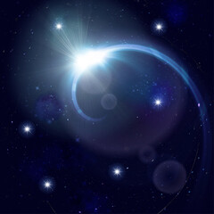 Wall Mural - starry sky bright planet cosmic blue starry sky globe on galaxy dark earth space background