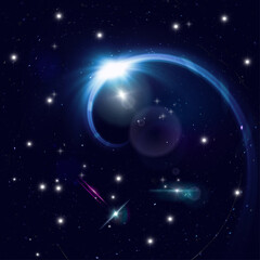 Wall Mural - starry sky bright planet cosmic blue starry sky globe on galaxy dark earth space background