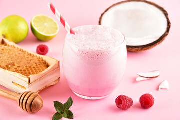 Wall Mural - Natural healthy smoothie made from raspberry and coconut milk.