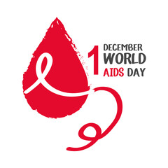 Wall Mural - world aids day, grunge blood drop medical awareness ribbon