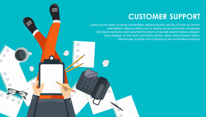 Wall Mural - Live support banner. Business customer care service concept. Icon for contact us, support, help, phone call and website click. Flat vector illustration.