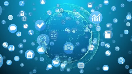 Wall Mural - technology icon network world internet digital devices on space earth background