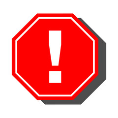Poster - Red Octagonal Warning or Attention Sign with Exclamation Mark Icon and Shadow. Vector Image.
